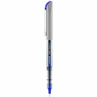 Uni-Ball Vision Needle Rollerball Pen - 0.7 mm (0.03") Fine Needle Pen Point - Blue Ink - Liquid - Silver, Gray Barrel - 1 / Each VISION NEEDLE 