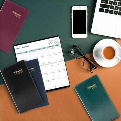Blueline 2026 18-Month Monthly Pocket Planner - July-December - 6-1/2" x 3-1/2" - Assorted Colours - Bilingual - Pocket - Monthly - 18 Month - July 2025 to December 2026 - 1 Month Double Page Layout - 3 1/2" (88.90 mm) x 6 1/2" (165.10 mm) Sheet Size - Stitched - Assorted - Vinyl, Paper - Holiday Li  