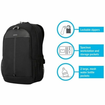 Targus Classic TBB943GL Carrying Case (Backpack) for 15" (381 mm) to 16" (406.40 mm) Notebook - Black  - Polyester Body - Handle, Shoulder Strap, Trolley Strap - 18.50" (469.90 mm) Height x 14.17" (359.92 mm) Width x 2.75" (69.85 mm) Depth - 5.28 gal (20000 mL) Volume Capacity SIC 