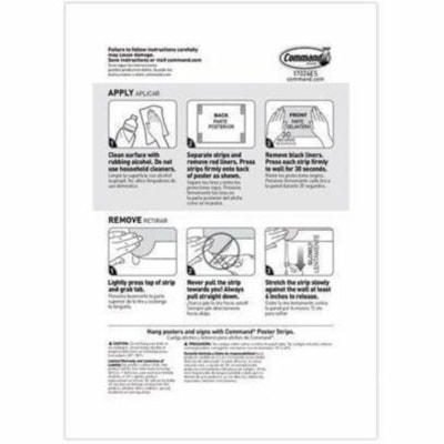 Command Poster Strips 17024-S256NA, Small, White, 256 Strips - 1.75" (44.5 mm) Length x 0.62" (15.7 mm) Width x 0.50" (12.70 mm) Thickness - White - Damage Resistant, Mark Resistant - For Poster, Indoor, Hanging, Smooth Surface, Artwork, Sign, Home, Office, Decorating, Multi Surface - 256 / Pack 17024-S256NA POSTER STRIPS
