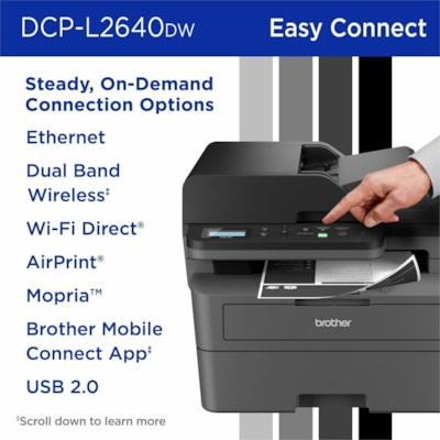 Brother DCP-L2640DW Wireless Laser Multifunction Printer - Monochrome - Gray - Copier/Printer/Scanner - 23.6 ppm Mono Print - 1200 x 1200 dpi Print - Automatic Duplex Print - Wireless LAN - Apple AirPrint, Mopria - USB - For Plain Paper Print - 1 Each  PRNT 