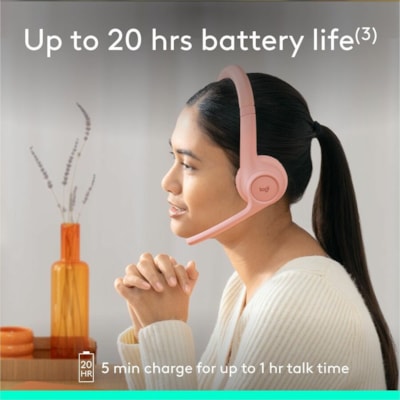 Logitech Zone 300 Headset - Stereo - Wireless - Bluetooth - 98.4 ft (30 m) - 50 Hz to 20 kHz - Over-the-head - Binaural - Supra-aural - Noise Cancelling Microphone - Rose  
