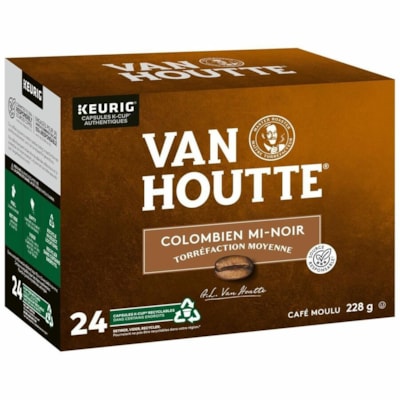 VAN HOUTTE K-Cup Colombian Medium Roast Coffee - Compatible with Keurig K-Cup Brewer - American, Regular - Medium - K-Cup - Colombian - 24 / Box  