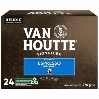 VAN HOUTTE K-Cup Espresso Superiore Dark Roast Signature Coffee - Compatible with Keurig K-Cup Brewer - American, Regular - Dark - K-Cup - Espresso - Kosher - 24 / Box 24/BX  KEURIG 