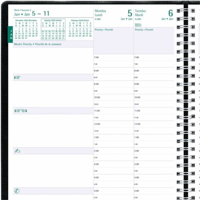 Blueline 2026 Timanager 13-Month Weekly/Monthly Planner - December to December - 11" x 8-1/2" - Black - Bilingual - Weekly, Monthly - 13 Month - December 2025 to December 2026 - 7:00 AM to 7:30 PM - Half-hourly - Monday - Friday - Letter - 8 1/2" (215.90 mm) x 11" (279.40 mm) Sheet Size - Twin Wire   