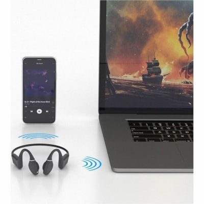 Creative Outlier Free+ Earset - Siri, Google Assistant - Stereo - Wireless - Bluetooth - 33 ft (10.06 m) - 20 Hz to 20 kHz - Over-the-ear, Behind-the-neck - Binaural - Open - 2 ft (0.60 m) Cable - Omni-directional Microphone - Matte Black, Dark Slate Gray  