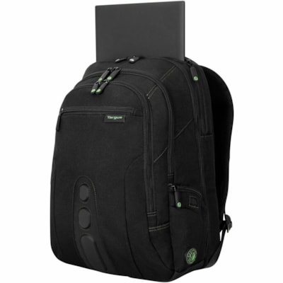 Targus Spruce EcoSmart TBB013US Carrying Case (Backpack) for 15.6" to 16" Notebook, Workstation, Accessories - Black, Green  - Drop Resistant, Bump Resistant - Polyester, Fabric, Plastic Body - Checkpoint Friendly - Shoulder Strap, Trolley Strap - 18.75" (476.25 mm) Height x 13" (330.20 mm) Width x   CASE 