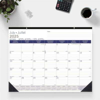 Blueline 2025-2026 DuraGlobe 13-Month Academic Desk Pad/Calendar - July to July - 22" x 17" - Bilingual - Academic - Monthly - 13 Month - July 2025 to July 2026 - 1 Month Single Page Layout - 22" (558.80 mm) x 17" (431.80 mm) Sheet Size - 2 x Holes - Desk Pad - Bamboo Fiber, Paper, Chipboard - Holid  