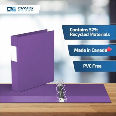 Davis Group Premium Economy, Angle D Ring, Binder, 6 Pack (Purple, 1.5") - Letter - 8 1/2" (215.90 mm) x 11" (279.40 mm) Sheet Size - 350 Sheet Capacity - 3 x 1.50" (38.10 mm) Ring(s) - Fastener(s): D-Ring - Pocket(s): 2, Internal - Polypropylene - Purple - 6.25 lb (2834.95 g) - Spine Label - 6 / Pa  