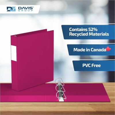Davis Premium Economy, Angle D Ring, Binder, 6 Pack (Pink, 1.5") - Letter - 8 1/2" (215.90 mm) x 11" (279.40 mm) Sheet Size - 350 Sheet Capacity - 3 x 1.50" (38.10 mm) Ring(s) - Fastener(s): D-Ring - Pocket(s): 2, Internal - Polypropylene - Pink - 6.25 lb (2834.95 g) - Spine Label - 6 / Pack  