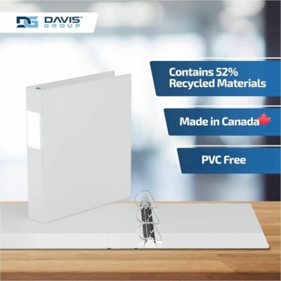 Davis Group Premium Economy, Angle D Ring, Binder, 6 Pack (White, 1.5") - Letter - 8 1/2" (215.90 mm) x 11" (279.40 mm) Sheet Size - 350 Sheet Capacity - 3 x 1.50" (38.10 mm) Ring(s) - Fastener(s): D-Ring - Pocket(s): 2, Internal - Polypropylene - White - 6.25 lb (2834.95 g) - Spine Label - 6 / Pack  