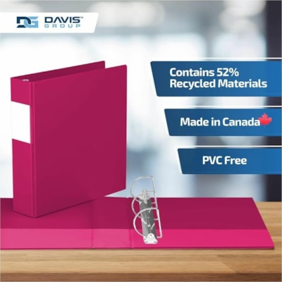 Davis Group Premium Economy, Angle D Ring, Binder, 6 Pack (Pink, 2") - Letter - 8 1/2" (215.90 mm) x 11" (279.40 mm) Sheet Size - 475 Sheet Capacity - 3 x 2" (50.80 mm) Ring(s) - Fastener(s): D-Ring - Pocket(s): 2, Internal - Polypropylene - Pink - 7.60 lb (3447.30 g) - Spine Label, PVC-free - 6 / P  