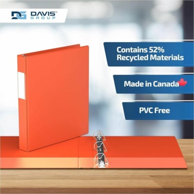 Davis Group Premium Economy, Angle D Ring, Binder, 6 Pack (Orange, 1") - Letter - 8 1/2" (215.90 mm) x 11" (279.40 mm) Sheet Size - 225 Sheet Capacity - 3 x 1" (25.40 mm) Ring(s) - Fastener(s): D-Ring - Pocket(s): 2, Internal - Polypropylene - Orange - 5.15 lb (2336 g) - Spine Label - 6 / Pack  