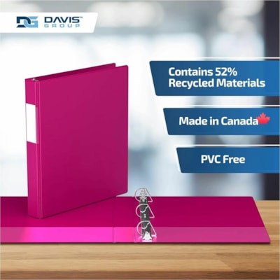 Davis Group Premium Economy, Angle D Ring, Binder, 6 Pack (Pink, 1") - Letter - 8 1/2" (215.90 mm) x 11" (279.40 mm) Sheet Size - 225 Sheet Capacity - 3 x 1" (25.40 mm) Ring(s) - Fastener(s): D-Ring - Pocket(s): 2, Internal - Polypropylene - Pink - 5.15 lb (2336 g) - Spine Label - 6 / Pack  