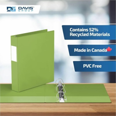 Davis Premium Economy, Angle D Ring, Binder, 6 Pack (Lime Green, 1.5") - Letter - 8 1/2" (215.90 mm) x 11" (279.40 mm) Sheet Size - 350 Sheet Capacity - 3 x 1.50" (38.10 mm) Ring(s) - Fastener(s): D-Ring - Pocket(s): 2, Internal - Polypropylene - Lime Green - 6.25 lb (2834.95 g) - Spine Label - 6 /  een 