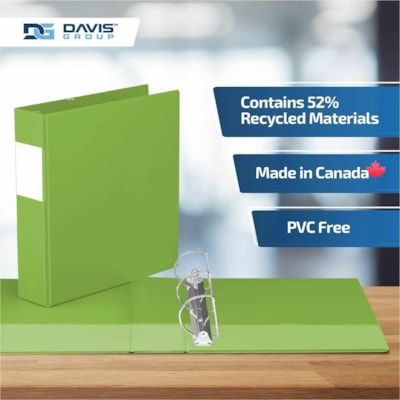 Davis Group Premium Economy, Angle D Ring, Binder, 6 Pack (Lime Green, 2") - Letter - 8 1/2" (215.90 mm) x 11" (279.40 mm) Sheet Size - 475 Sheet Capacity - 3 x 2" (50.80 mm) Ring(s) - Fastener(s): D-Ring - Pocket(s): 2, Internal - Polypropylene - Lime Green - 7.60 lb (3447.30 g) - Spine Label, PVC- n 