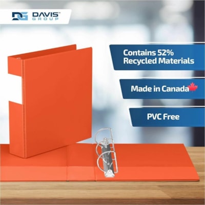 Davis Group - Reliure à anneaux 2304-19-06 - format lettre - format 8 1/2 po (215,90 mm) x 11 po (279,40 mm) - 475 Capacité en feuilles - 3 x 2 po (50,80 mm) Ring(s) - Fastener(s) : Anneau en D - Pocket(s) : 2, Interne - Polypropylène - Orange - 7,60 lb (3447,30 g) - Étiquette dos  