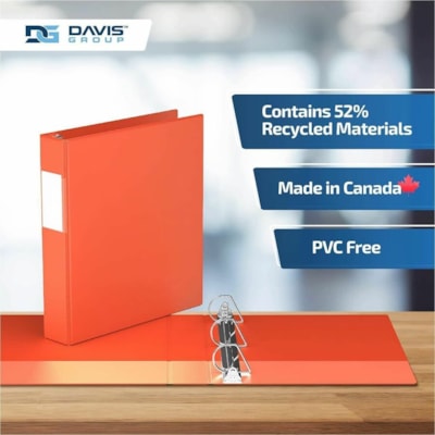 Davis Group - Reliure à anneaux 2302-19-06 - format lettre - format 8 1/2 po (215,90 mm) x 11 po (279,40 mm) - 350 Capacité en feuilles - 3 x 1,50 po (38,10 mm) Ring(s) - Fastener(s) : Anneau en D - Pocket(s) : 2, Interne - Polypropylène - Orange - 6,25 lb (2834,95 g) - Étiquette   