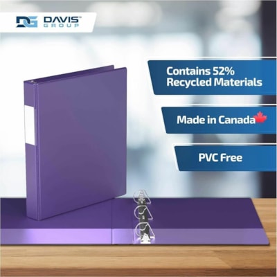 Davis Group - Reliure à anneaux 2301-69-06 - format lettre - format 8 1/2 po (215,90 mm) x 11 po (279,40 mm) - 225 Capacité en feuilles - 3 x 1 po (25,40 mm) Ring(s) - Fastener(s) : Anneau en D - Pocket(s) : 2, Interne - Polypropylène - Pourpre - 5,15 lb (2336 g) - Étiquette dos -  