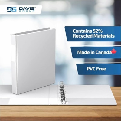 Davis Group Premium Economy, Angle D Ring, Binder, 6 Pack (White, 1") - Letter - 8 1/2" (215.90 mm) x 11" (279.40 mm) Sheet Size - 225 Sheet Capacity - 3 x 1" (25.40 mm) Ring(s) - Fastener(s): D-Ring - Pocket(s): 2, Internal - Polypropylene - White - 5.15 lb (2336 g) - Spine Label - 6 / Pack  