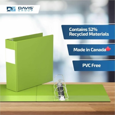 Davis Group Premium Economy, Angle D Ring, Binder, 6 Pack (Lime Green, 3") - Letter - 8 1/2" (215.90 mm) x 11" (279.40 mm) Sheet Size - 625 Sheet Capacity - 3 x 3" (76.20 mm) Ring(s) - Fastener(s): D-Ring - Pocket(s): 2, Internal - Polypropylene - Lime Green - 9.10 lb (4127.69 g) - Spine Label, PVC- n 