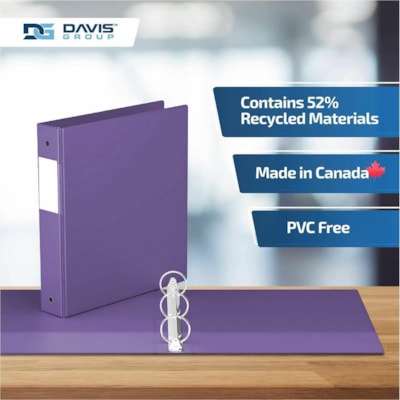Davis Group - Reliure à anneaux 2312-69-06 - format lettre - format 8 1/2 po (215,90 mm) x 11 po (279,40 mm) - 275 Capacité en feuilles - 3 x 1,50 po (38,10 mm) Ring(s) - Fastener(s) : Anneau rond - Pocket(s) : 2, Interne - Polypropylène - Pourpre - 6,25 lb (2834,95 g) - Étiquette  