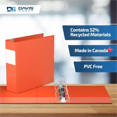 Davis Group - Reliure à anneaux 2305-19-06 - format lettre - format 8 1/2 po (215,90 mm) x 11 po (279,40 mm) - 625 Capacité en feuilles - 3 x 3 po (76,20 mm) Ring(s) - Fastener(s) : Anneau en D - Pocket(s) : 2, Interne - Polypropylène - Orange - 9,10 lb (4127,69 g) - Étiquette dos  