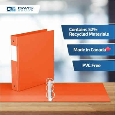 Davis Group Premium Economy, Round Ring, Binder, 6 Pack (Orange, 1.5") - Letter - 8 1/2" (215.90 mm) x 11" (279.40 mm) Sheet Size - 275 Sheet Capacity - 3 x 1.50" (38.10 mm) Ring(s) - Fastener(s): Round Ring - Pocket(s): 2, Internal - Polypropylene - Orange - 6.25 lb (2834.95 g) - Spine Label, PVC-f  