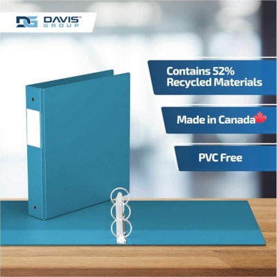 Davis Premium Economy, Round Ring, Binder, 6 Pack (Turquoisee Blue, 1.5") - Letter - 8 1/2" (215.90 mm) x 11" (279.40 mm) Sheet Size - 275 Sheet Capacity - 3 x 1.50" (38.10 mm) Ring(s) - Fastener(s): Round Ring - Pocket(s): 2, Internal - Polypropylene - Turquoise Blue - 6.25 lb (2834.95 g) - Spine L lue 