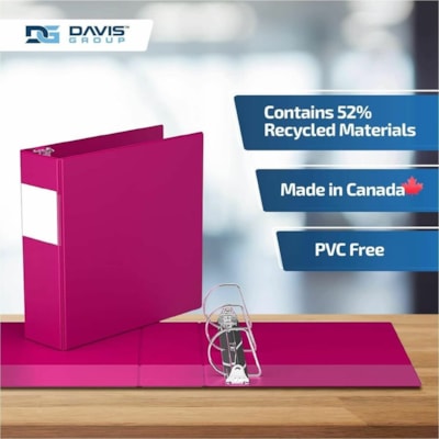 Davis Group Premium Economy, Angle D Ring, Binder, 6 Pack (Pink, 3") - Letter - 8 1/2" (215.90 mm) x 11" (279.40 mm) Sheet Size - 625 Sheet Capacity - 3 x 3" (76.20 mm) Ring(s) - Fastener(s): D-Ring - Pocket(s): 2, Internal - Polypropylene - Pink - 9.10 lb (4127.69 g) - Spine Label, PVC-free - 6 / P  