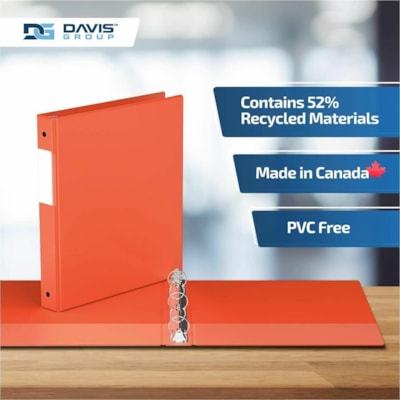 Davis - Reliure à anneaux 2311-19-06 - format lettre - format 8 1/2 po (215,90 mm) x 11 po (279,40 mm) - 200 Capacité en feuilles - 3 x 1 po (25,40 mm) Ring(s) - Fastener(s) : Anneau rond - Pocket(s) : 2, Interne - Polypropylène - Orange - 5,15 lb (2336 g) - Étiquette dos, Sans PV  