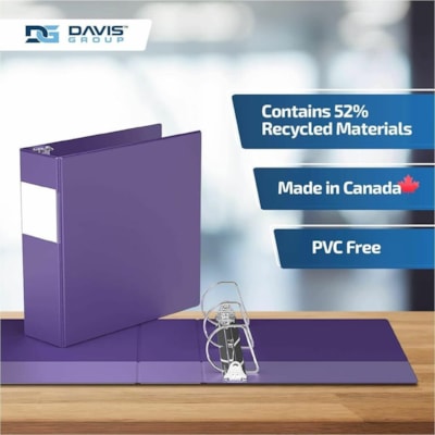 Davis Premium Economy, Angle D Ring, Binder, 6 Pack (Purple, 3") - Letter - 8 1/2" (215.90 mm) x 11" (279.40 mm) Sheet Size - 625 Sheet Capacity - 3 x 3" (76.20 mm) Ring(s) - Fastener(s): D-Ring - Pocket(s): 2, Internal - Polypropylene - Purple - 9.10 lb (4127.69 g) - Spine Label, PVC-free - 6 / Pac  