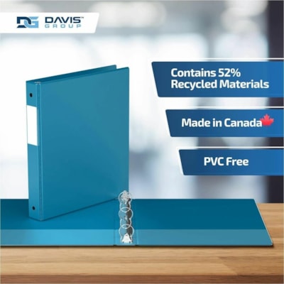 Davis Premium Economy, Round Ring, Binder, 6 Pack (Turquoisee Blue, 1") - Letter - 8 1/2" (215.90 mm) x 11" (279.40 mm) Sheet Size - 200 Sheet Capacity - 3 x 1" (25.40 mm) Ring(s) - Fastener(s): Round Ring - Pocket(s): 2, Internal - Polypropylene - Turquoise Blue - 5.15 lb (2336 g) - Spine Label, PV e 