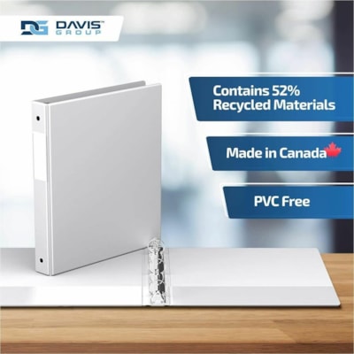Davis Premium Economy, Round Ring, Binder, 6 Pack (White, 1") - Letter - 8 1/2" (215.90 mm) x 11" (279.40 mm) Sheet Size - 200 Sheet Capacity - 3 x 1" (25.40 mm) Ring(s) - Fastener(s): Round Ring - Pocket(s): 2, Internal - Polypropylene - White - 5.15 lb (2336 g) - Spine Label, PVC-free - 6 / Pack  