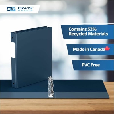 Davis Group - Reliure à anneaux 2311-72-06 - format lettre - format 8 1/2 po (215,90 mm) x 11 po (279,40 mm) - 200 Capacité en feuilles - 3 x 1 po (25,40 mm) Ring(s) - Fastener(s) : Anneau rond - Pocket(s) : 2, Interne - Polypropylène - Marine - 5,15 lb (2336 g) - Étiquette dos, S  