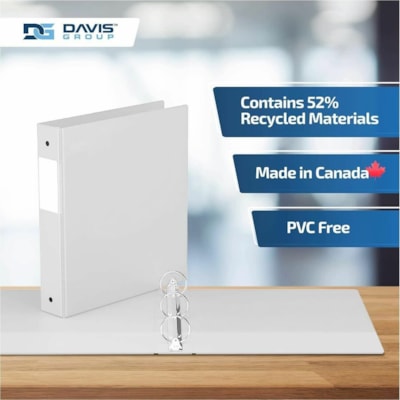 Davis Group - Reliure à anneaux 2312-00-06 - format lettre - format 8 1/2 po (215,90 mm) x 11 po (279,40 mm) - 275 Capacité en feuilles - 3 x 1,50 po (38,10 mm) Ring(s) - Fastener(s) : Anneau rond - Pocket(s) : 2, Interne - Polypropylène - Blanc - 6,25 lb (2834,95 g) - Étiquette d  