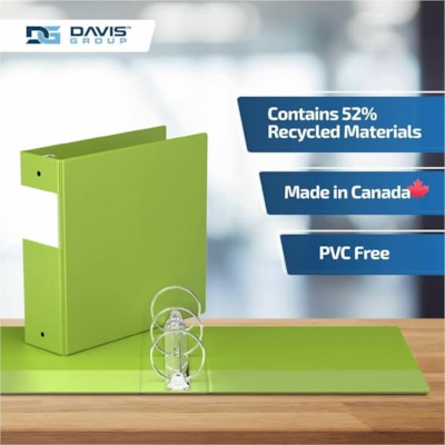 Davis - Reliure à anneaux 2314-24-06 - format lettre - format 8 1/2 po (215,90 mm) x 11 po (279,40 mm) - 600 Capacité en feuilles - 3 x 3 po (76,20 mm) Ring(s) - Fastener(s) : Anneau rond - Pocket(s) : 2, Interne - Polypropylène - Lime - 9,10 lb (4127,69 g) - Étiquette dos, Sans P n 
