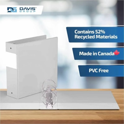 Davis Group - Reliure à anneaux 2314-00-06 - format lettre - format 8 1/2 po (215,90 mm) x 11 po (279,40 mm) - 600 Capacité en feuilles - 3 x 3 po (76,20 mm) Ring(s) - Fastener(s) : Anneau rond - Pocket(s) : 2, Interne - Polypropylène - Blanc - 9,10 lb (4127,69 g) - Étiquette dos,  