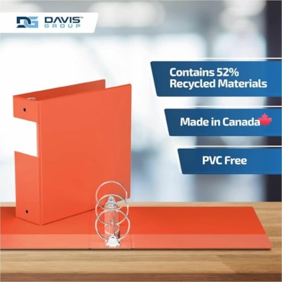 Davis Group - Reliure à anneaux 2314-19-06 - format lettre - format 8 1/2 po (215,90 mm) x 11 po (279,40 mm) - 600 Capacité en feuilles - 3 x 3 po (76,20 mm) Ring(s) - Fastener(s) : Anneau rond - Pocket(s) : 2, Interne - Polypropylène - Orange - 9,10 lb (4127,69 g) - Étiquette dos  