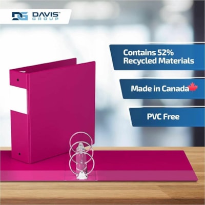 Davis Group Premium Economy, Round Ring, Binder, 6 Pack (Pink, 3") - Letter - 8 1/2" (215.90 mm) x 11" (279.40 mm) Sheet Size - 600 Sheet Capacity - 3 x 3" (76.20 mm) Ring(s) - Fastener(s): Round Ring - Pocket(s): 2, Internal - Polypropylene - Pink - 9.10 lb (4127.69 g) - Spine Label, PVC-free - 6 /  