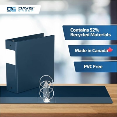 Davis Group - Reliure à anneaux 2314-72-06 - format lettre - format 8 1/2 po (215,90 mm) x 11 po (279,40 mm) - 600 Capacité en feuilles - 3 x 3 po (76,20 mm) Ring(s) - Fastener(s) : Anneau rond - Pocket(s) : 2, Interne - Polypropylène - Marine - 9,10 lb (4127,69 g) - Étiquette dos  