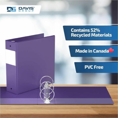 Davis Premium Economy, Round Ring, Binder, 6 Pack (Purple, 3") - Letter - 8 1/2" (215.90 mm) x 11" (279.40 mm) Sheet Size - 600 Sheet Capacity - 3 x 3" (76.20 mm) Ring(s) - Fastener(s): Round Ring - Pocket(s): 2, Internal - Polypropylene - Purple - 9.10 lb (4127.69 g) - Spine Label, PVC-free - 6 / P  