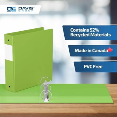 Davis - Reliure à anneaux 2313-24-06 - format lettre - format 8 1/2 po (215,90 mm) x 11 po (279,40 mm) - 400 Capacité en feuilles - 3 x 2 po (50,80 mm) Ring(s) - Fastener(s) : Anneau rond - Pocket(s) : 2, Interne - Polypropylène - Lime - 7,60 lb (3447,30 g) - Étiquette dos, Sans P n 