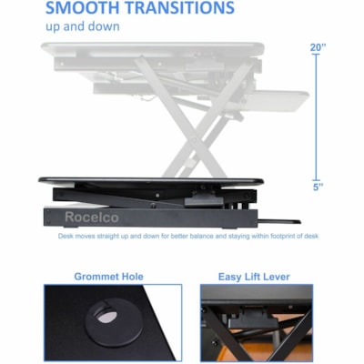 Rocelco 40"W-20"H Desk Riser-Mble stand-Dbl monitor-Anti fatigue mat - Black - 1 Unit ble stand-Dbl monitor-Anti fat igue mat
