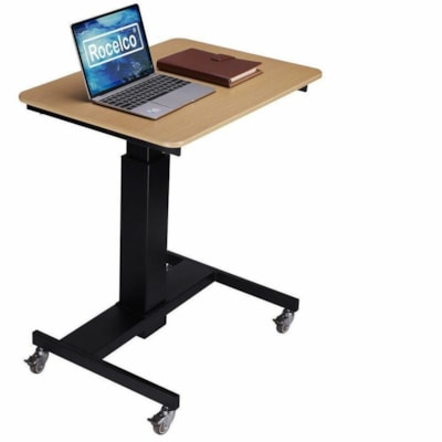 Rocelco Mobile Standing Desk - 20 lb (9.07 kg) Capacity - Height Adjustable - 28" (711.20 mm) Table Top Width x 20" (508 mm) Table Top Depth - 30.7" (779.78 mm) Height x 8" (203.20 mm) Width x 23" (584.20 mm) Depth - Classroom, Home, School, Laptop, Monitor, Book - Wood Grain Top Material 8"W 