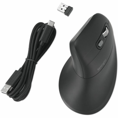Kensington Pro Fit Ergo MY630 EQ Rechargeable Mouse - Full-size Mouse - Optical - Wireless - Bluetooth/Radio Frequency - 2.40 GHz - Rechargeable - Gray - USB 2.0 Type A - 2400 dpi - Scroll Wheel - 7 Button(s) - 5 Programmable Button(s) - Large Hand/Palm Size - Right-handed - 4 Month Battery Run Time E MOUSE 