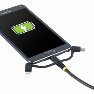 StarTech.com 3.3ft (1m) Rugged USB Multi Charging Cable, USB to Lightning/Micro-USB/Type-C, Apple MFi, Aramid Jacket, 3-in-1 Charger Cord - 3-in-1 Rugged USB Cable compatible w/portable devices; Apple MFi Certified Lightning; Supports USB-C and Micro-USB; Rugged cable design w/Aramid fiber; Flexible  MULTI CHARGING CABLE  USB TO LIGHTNING/MICRO-USB/