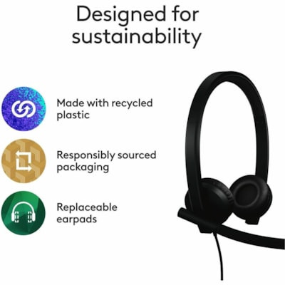 Logitech H570E Headset - Microsoft Teams Certification - Stereo - USB Type A - Wired - 20 Hz to 20 kHz - Over-the-head - Binaural - Supra-aural - 6.2 ft Cable - Noise Cancelling, Omni-directional, Uni-directional Microphone - Noise Canceling - Black  