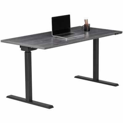 Realspace Magellan 60" Performance Electric Height-Adjustable Standing Desk, Grey - T-shaped Base - Modern Style - 2 Legs - Height Adjustable - 60" (1524 mm) Table Top Width x 30" (762 mm) Table Top Depth - 43" (1092.20 mm) Height - Business, Office, Home - Assembly Required - Gray, Dark - Steel, Wo  
