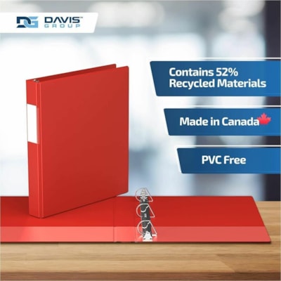 Davis Group Premium Economy, Angle D Ring, Binder, 6 Pack (Red, 1") - Letter - 8 1/2" (215.90 mm) x 11" (279.40 mm) Sheet Size - 225 Sheet Capacity - 3 x 1" (25.40 mm) Ring(s) - Fastener(s): D-Ring - Pocket(s): 2, Inside Front & Back - Polypropylene - Red - 5.15 lb (2336 g) - Recycled - Label Holder  